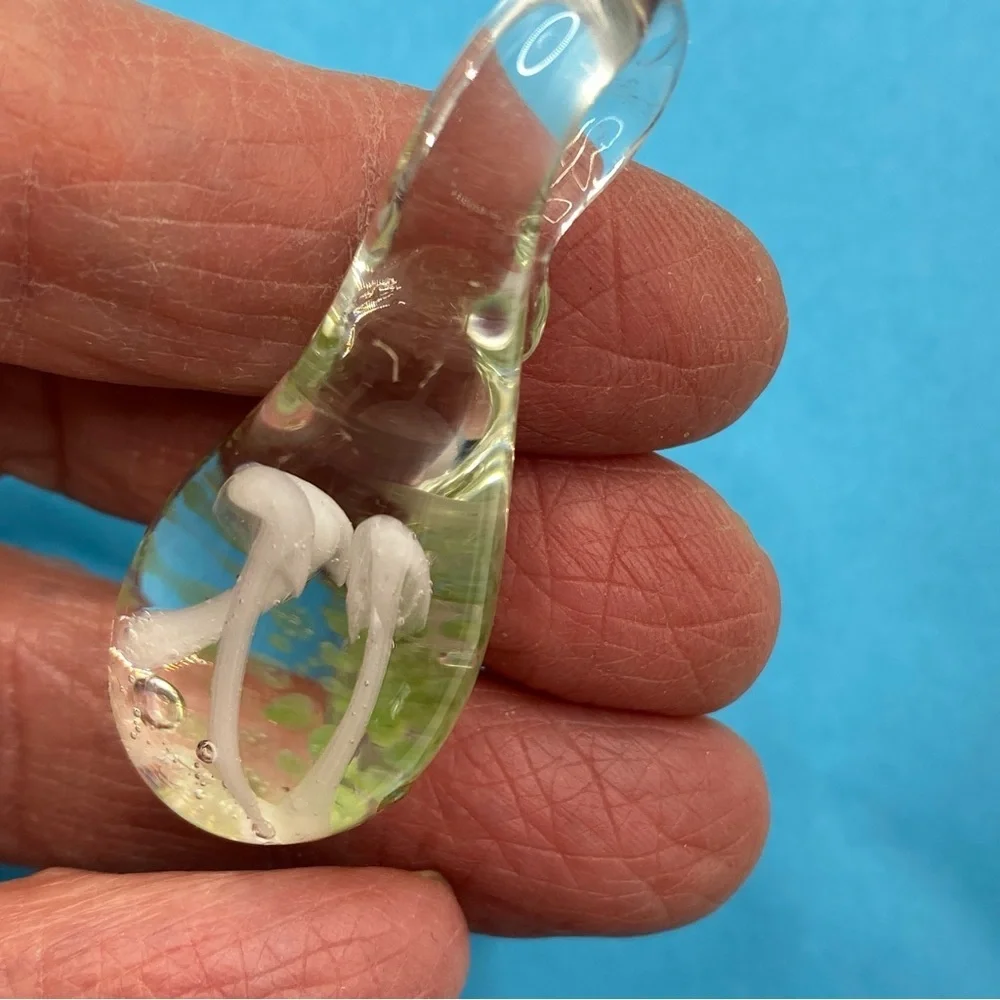 Art Glass Clear White Mushroom Blown Glass Drop Pendant